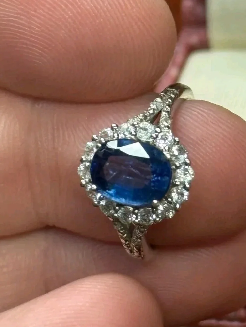 Sterling Silver 2.25 CT Himalayan Kyanite, White Topaz& Diamond Accent Ring